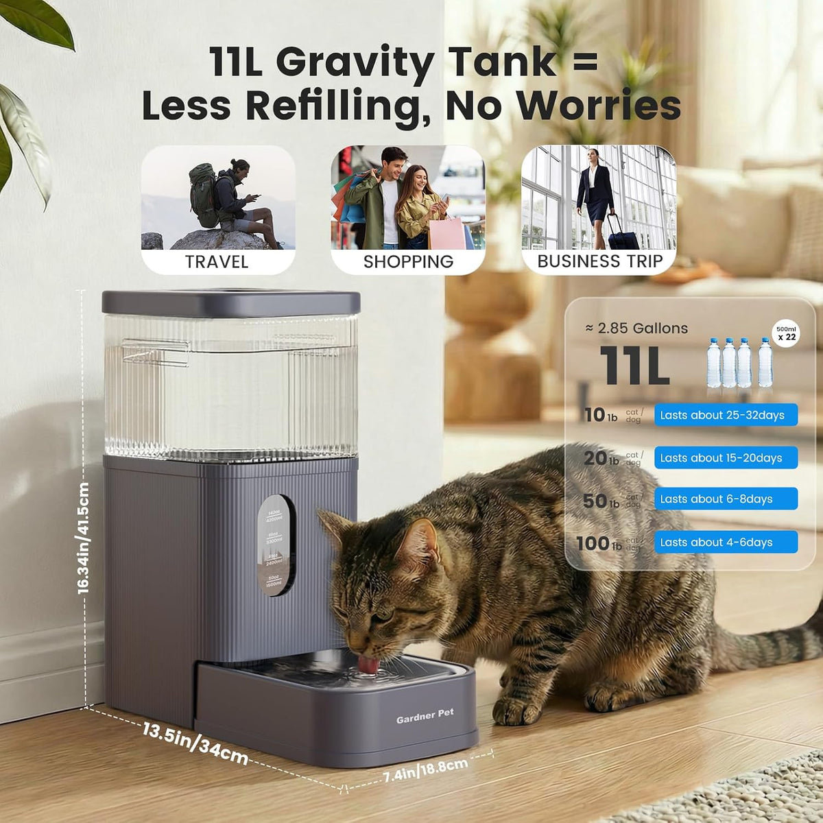 2.2 Gallon Automatic Dog Water Dispenser with Stainless Steel Bowl