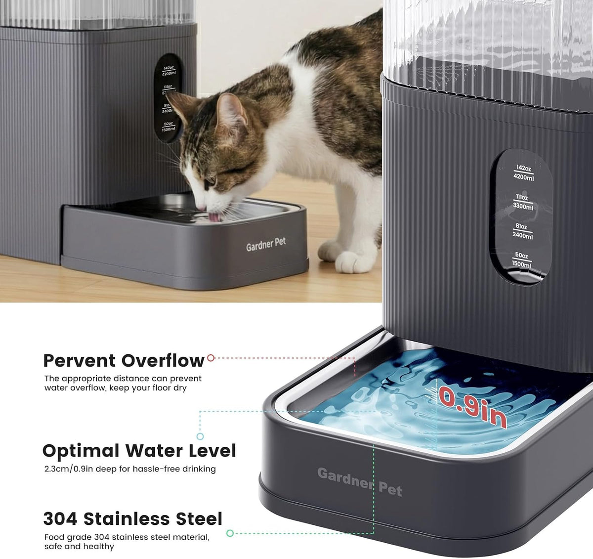 2.2 Gallon Automatic Dog Water Dispenser with Stainless Steel Bowl