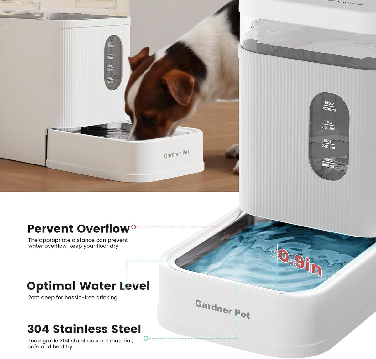 2.2 Gallon Automatic Dog Water Dispenser with Stainless Steel Bowl