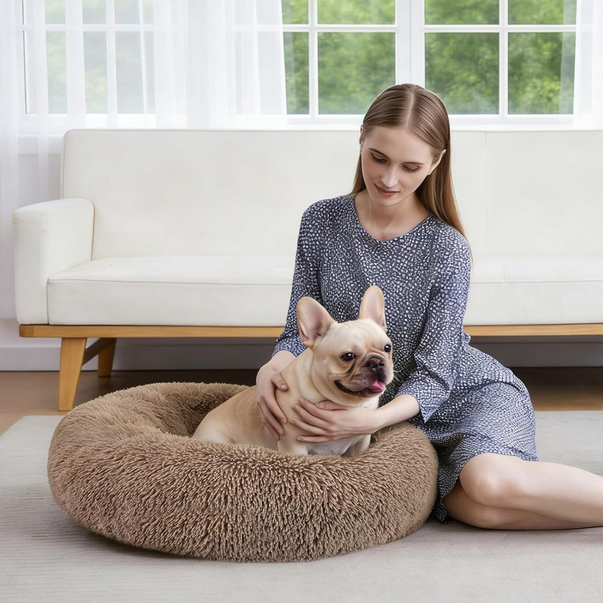 Orthopedic Dog Bed Comfortable Donut Cuddler Round Pet Beds Ultra Soft Washable Dog and Cat Cushion (20''/23''/30'') (23'', Brown)