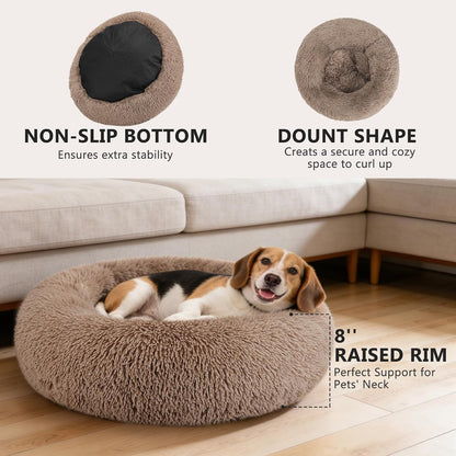 Orthopedic Dog Bed Comfortable Donut Cuddler Round Pet Beds Ultra Soft Washable Dog and Cat Cushion (20''/23''/30'') (23'', Brown)