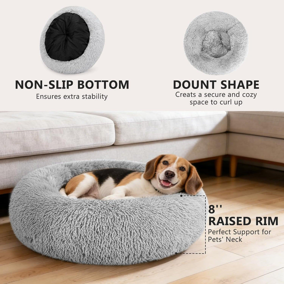 Orthopedic Dog Bed Comfortable Donut Cuddler Round Pet Beds Ultra Soft Washable Dog and Cat Cushion (20''/23''/30'') (23'', Brown)