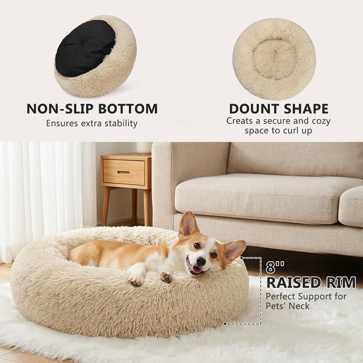 Orthopedic Dog Bed Comfortable Donut Cuddler Round Pet Beds Ultra Soft Washable Dog and Cat Cushion (20''/23''/30'') (23'', Brown)
