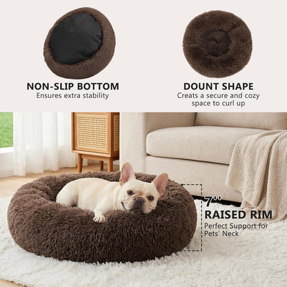 Orthopedic Dog Bed Comfortable Donut Cuddler Round Pet Beds Ultra Soft Washable Dog and Cat Cushion (20''/23''/30'') (23'', Brown)