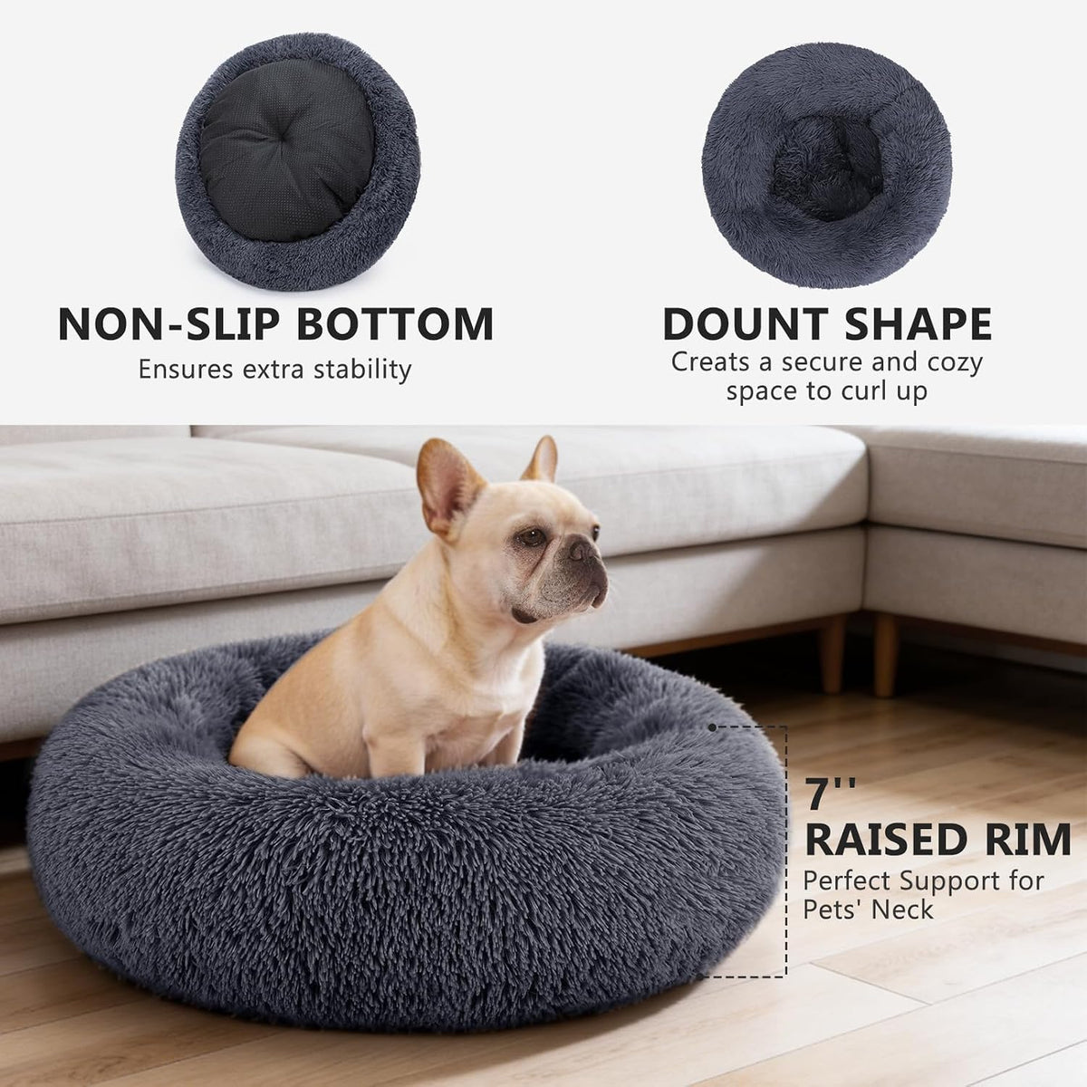 Orthopedic Dog Bed Comfortable Donut Cuddler Round Pet Beds Ultra Soft Washable Dog and Cat Cushion (20''/23''/30'') (23'', Brown)
