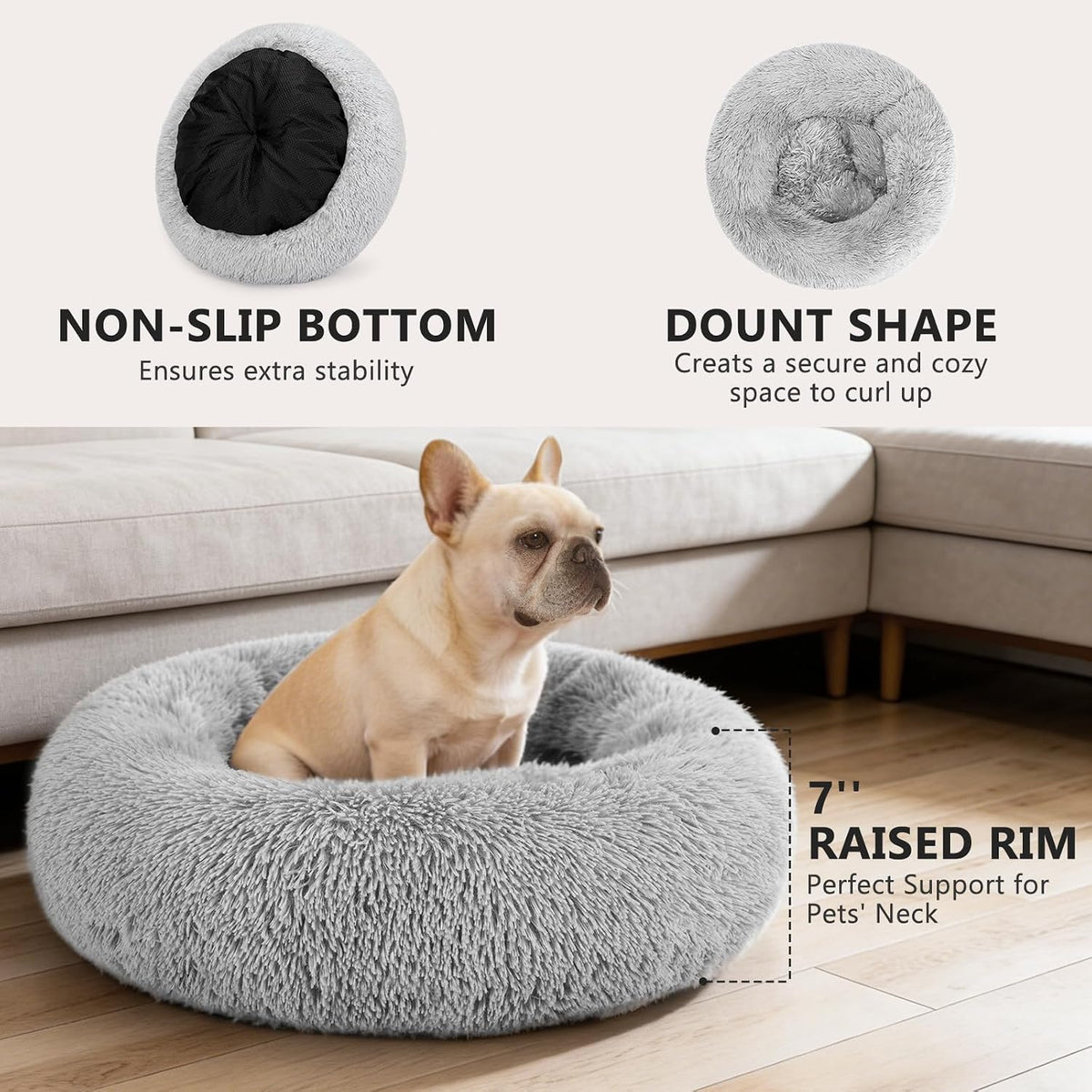 Orthopedic Dog Bed Comfortable Donut Cuddler Round Pet Beds Ultra Soft Washable Dog and Cat Cushion (20''/23''/30'') (23'', Brown)