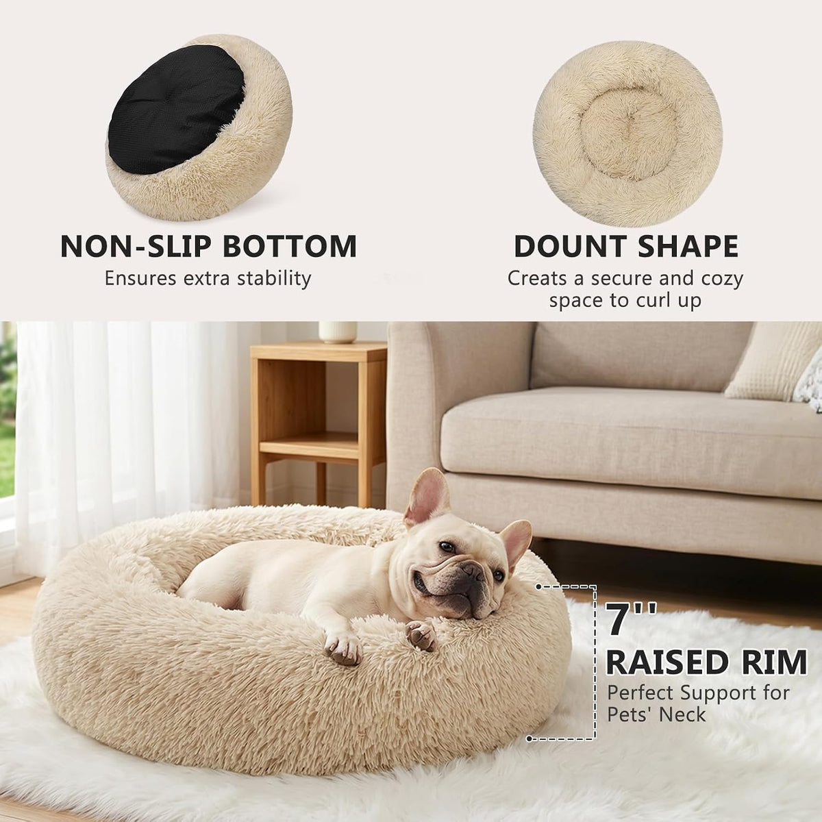 Orthopedic Dog Bed Comfortable Donut Cuddler Round Pet Beds Ultra Soft Washable Dog and Cat Cushion (20''/23''/30'') (23'', Brown)