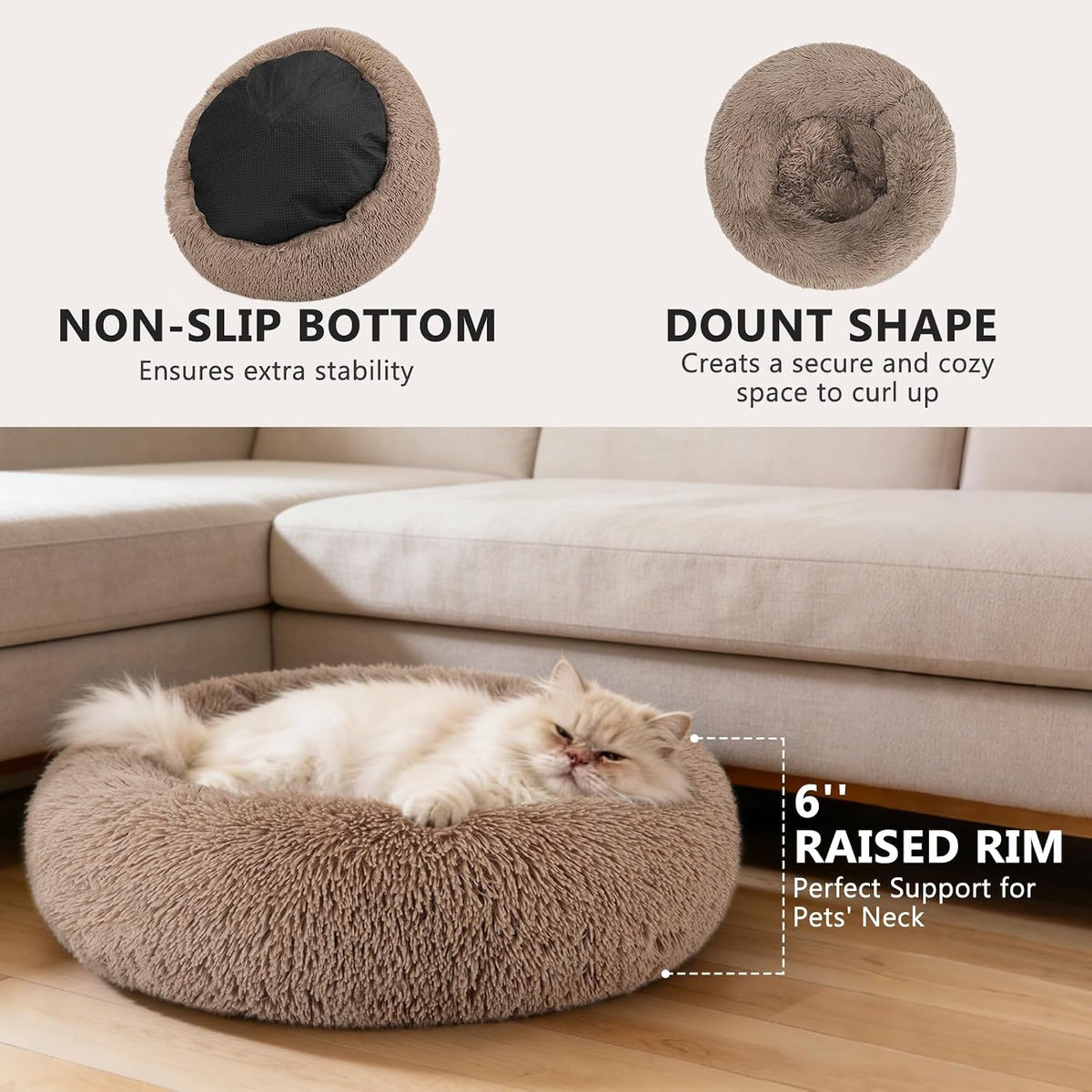 Orthopedic Dog Bed Comfortable Donut Cuddler Round Pet Beds Ultra Soft Washable Dog and Cat Cushion (20''/23''/30'') (23'', Brown)