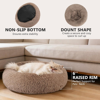 Orthopedic Dog Bed Comfortable Donut Cuddler Round Pet Beds Ultra Soft Washable Dog and Cat Cushion (20''/23''/30'') (23'', Brown)