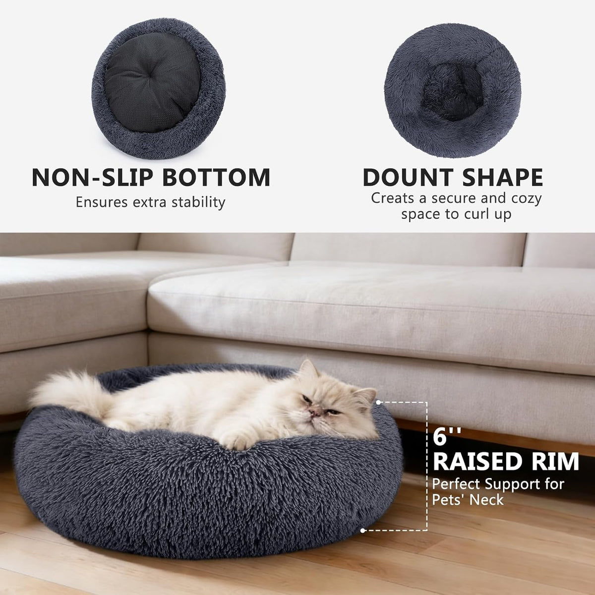 Orthopedic Dog Bed Comfortable Donut Cuddler Round Pet Beds Ultra Soft Washable Dog and Cat Cushion (20''/23''/30'') (23'', Brown)