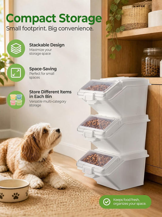 FOHERE 3 Pack Dog Food Storage Container, 40 Lbs Dog Food Bin with Scoop