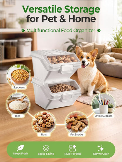 FOHERE 3 Pack Dog Food Storage Container, 40 Lbs Dog Food Bin with Scoop