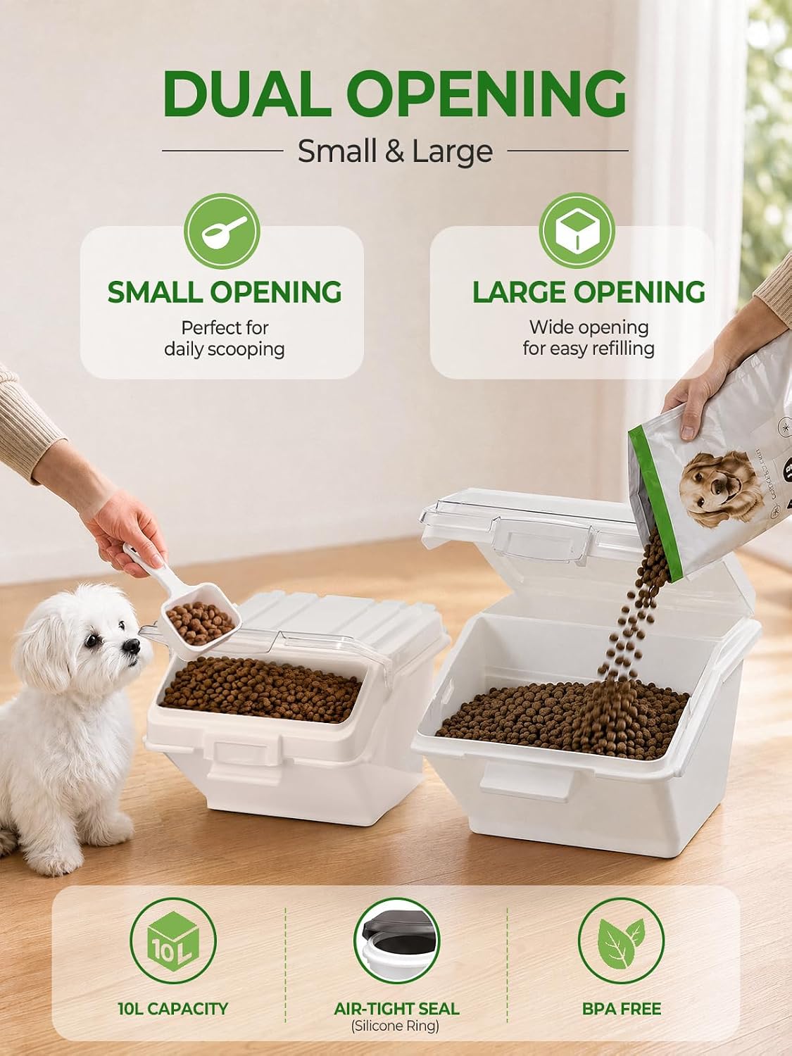 FOHERE 3 Pack Dog Food Storage Container, 40 Lbs Dog Food Bin with Scoop