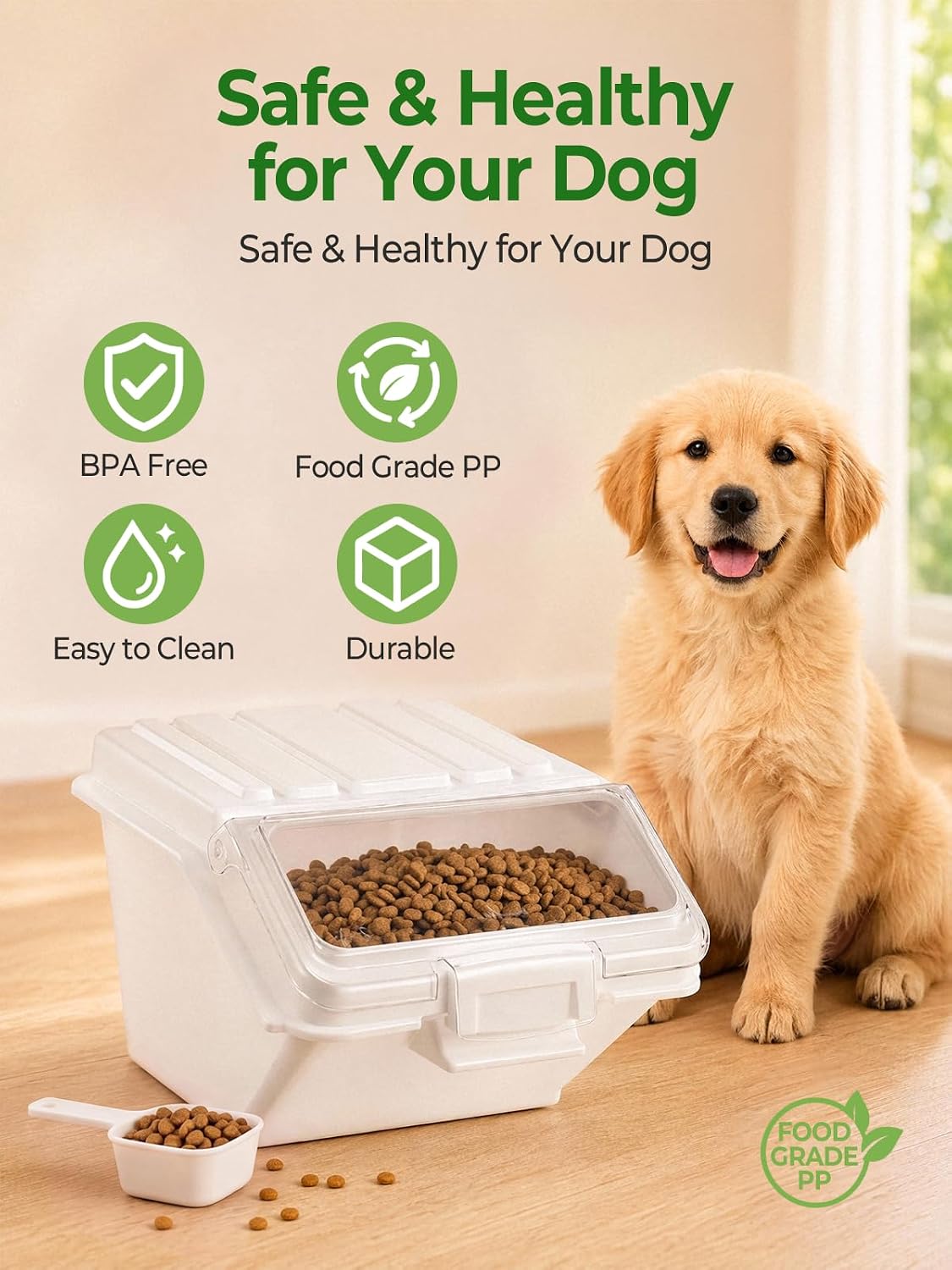 FOHERE 3 Pack Dog Food Storage Container, 40 Lbs Dog Food Bin with Scoop