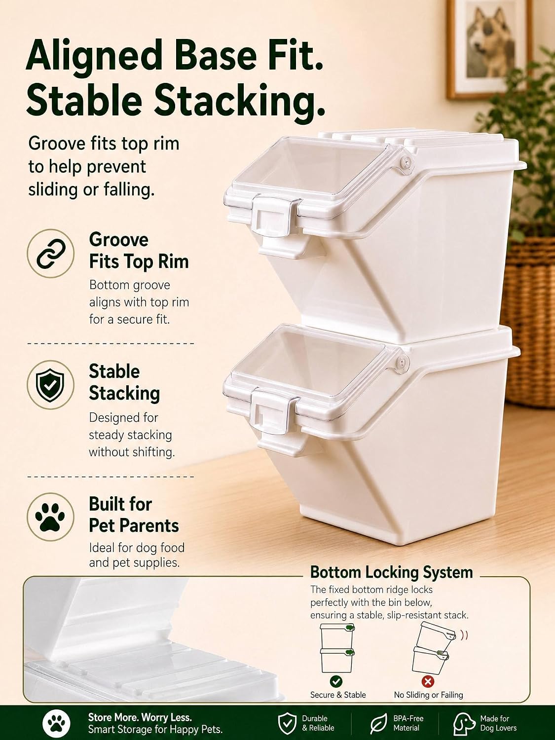 FOHERE 3 Pack Dog Food Storage Container, 40 Lbs Dog Food Bin with Scoop