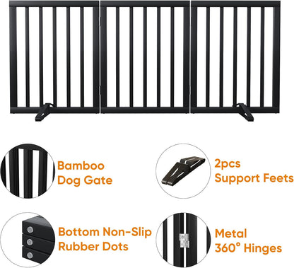 Wooden Dog Gate Freestanding Foldable 4 Panel Pet Gates Extra Wide Dog Gates for Indoor Doorways Stairs 24in Height Support Feet Included