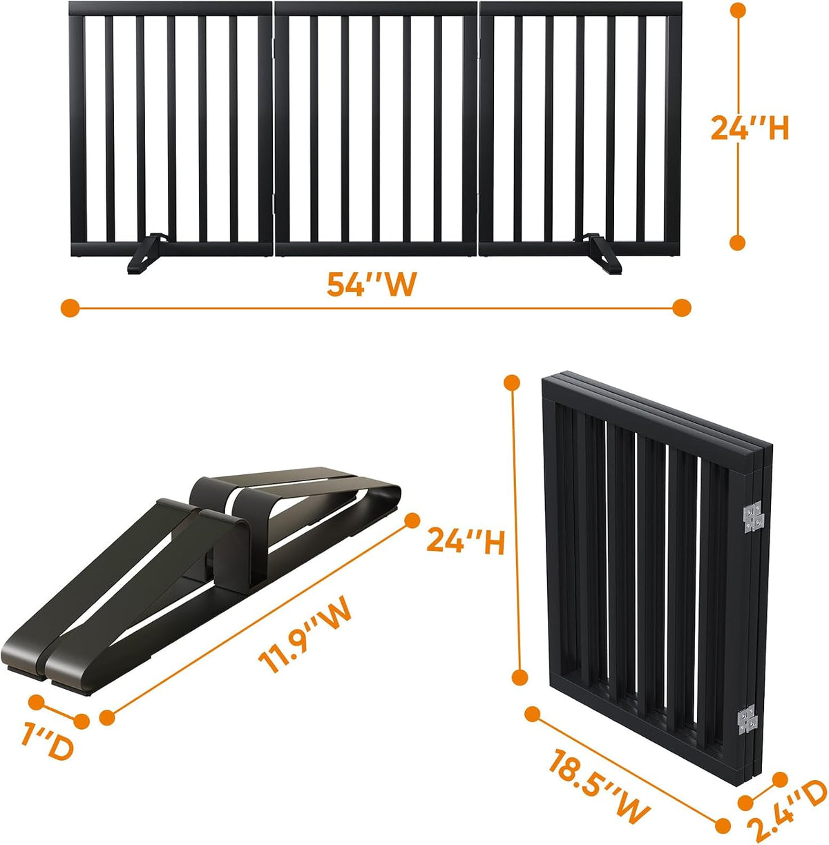 Wooden Dog Gate Freestanding Foldable 4 Panel Pet Gates Extra Wide Dog Gates for Indoor Doorways Stairs 24in Height Support Feet Included