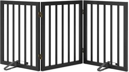 Wooden Dog Gate Freestanding Foldable 4 Panel Pet Gates Extra Wide Dog Gates for Indoor Doorways Stairs 24in Height Support Feet Included