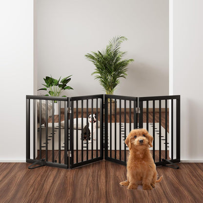 Wooden Dog Gate Freestanding Foldable 4 Panel Pet Gates Extra Wide Dog Gates for Indoor Doorways Stairs 24in Height Support Feet Included