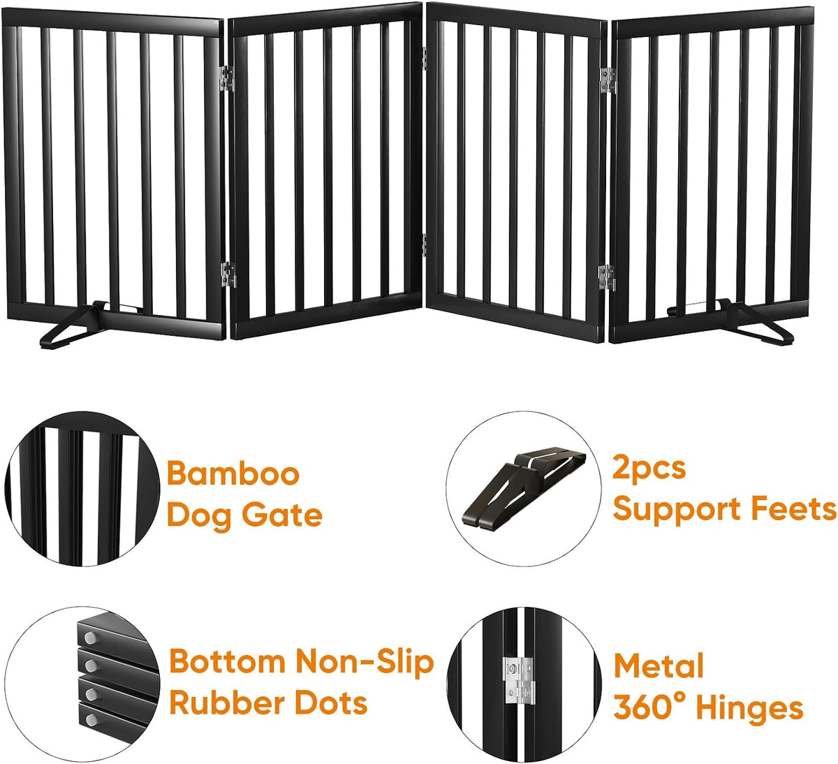 Wooden Dog Gate Freestanding Foldable 4 Panel Pet Gates Extra Wide Dog Gates for Indoor Doorways Stairs 24in Height Support Feet Included