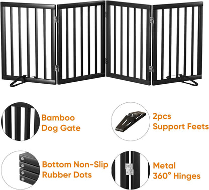 Wooden Dog Gate Freestanding Foldable 4 Panel Pet Gates Extra Wide Dog Gates for Indoor Doorways Stairs 24in Height Support Feet Included