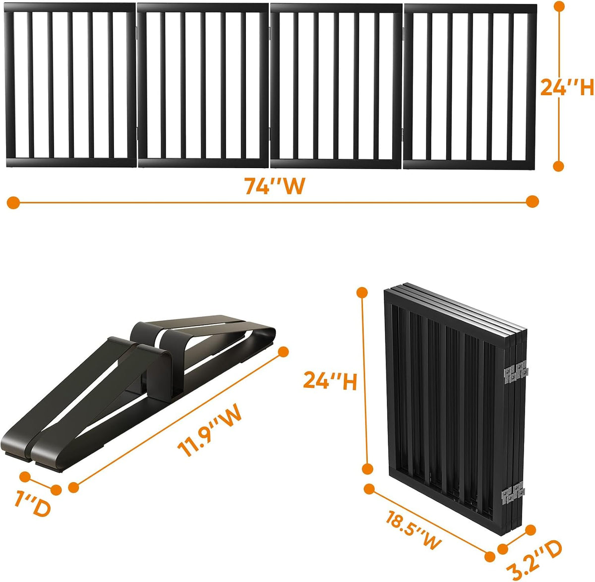 Wooden Dog Gate Freestanding Foldable 4 Panel Pet Gates Extra Wide Dog Gates for Indoor Doorways Stairs 24in Height Support Feet Included