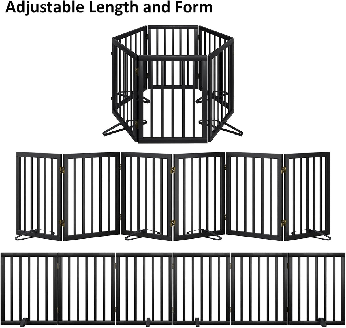 Wooden Dog Gate Freestanding Foldable 4 Panel Pet Gates Extra Wide Dog Gates for Indoor Doorways Stairs 24in Height Support Feet Included
