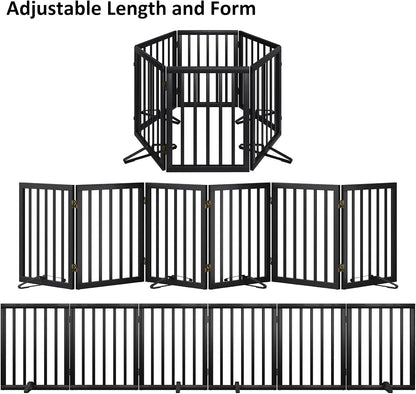 Wooden Dog Gate Freestanding Foldable 4 Panel Pet Gates Extra Wide Dog Gates for Indoor Doorways Stairs 24in Height Support Feet Included