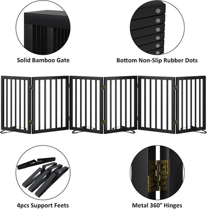 Wooden Dog Gate Freestanding Foldable 4 Panel Pet Gates Extra Wide Dog Gates for Indoor Doorways Stairs 24in Height Support Feet Included
