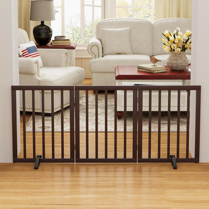 Wooden Dog Gate Freestanding Foldable 4 Panel Pet Gates Extra Wide Dog Gates for Indoor Doorways Stairs 24in Height Support Feet Included