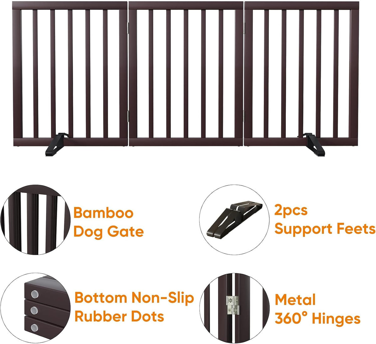 Wooden Dog Gate Freestanding Foldable 4 Panel Pet Gates Extra Wide Dog Gates for Indoor Doorways Stairs 24in Height Support Feet Included