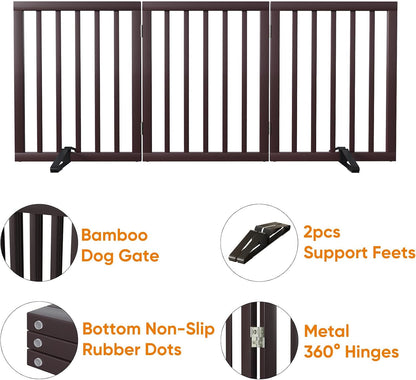 Wooden Dog Gate Freestanding Foldable 4 Panel Pet Gates Extra Wide Dog Gates for Indoor Doorways Stairs 24in Height Support Feet Included