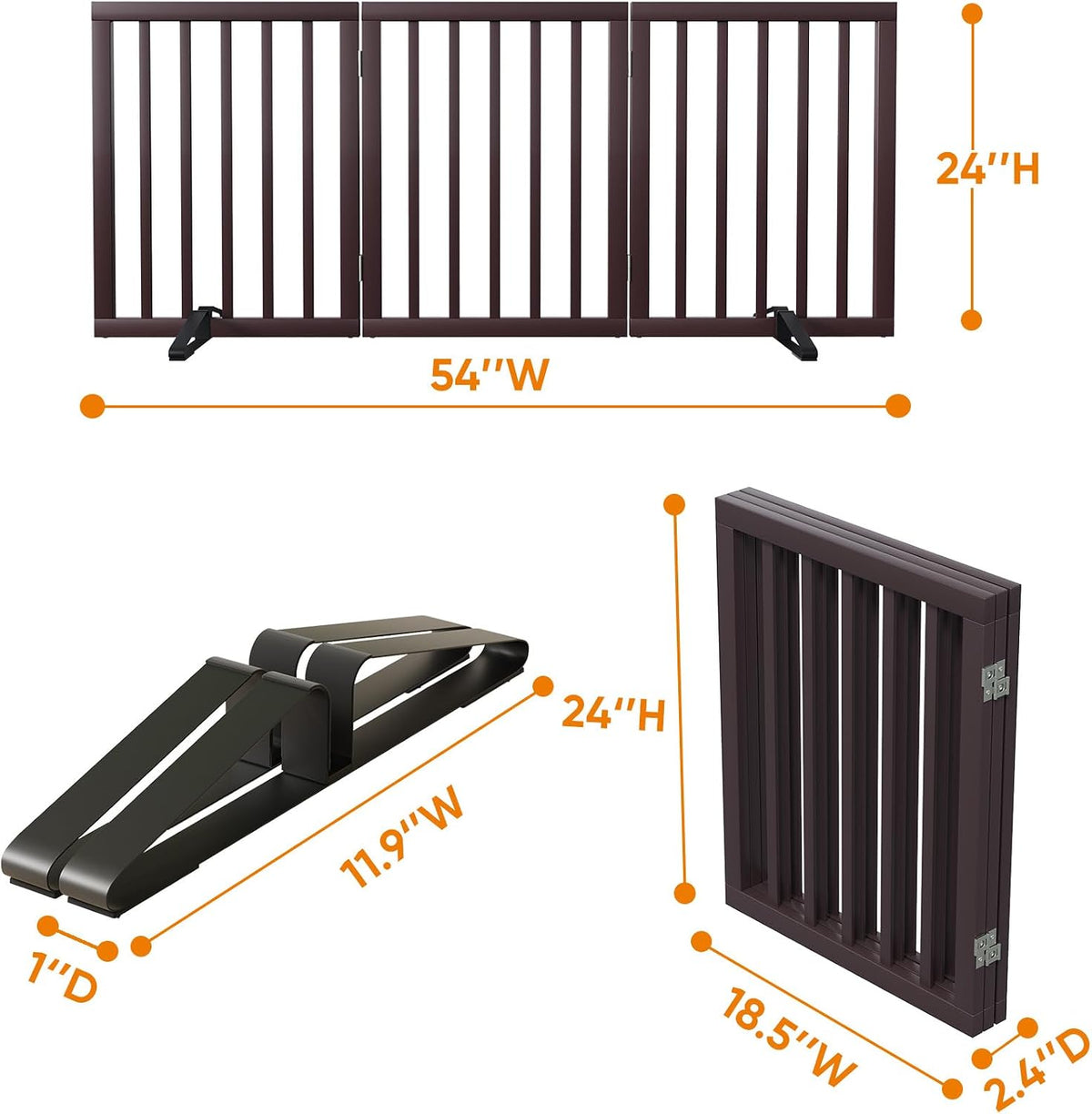 Wooden Dog Gate Freestanding Foldable 4 Panel Pet Gates Extra Wide Dog Gates for Indoor Doorways Stairs 24in Height Support Feet Included