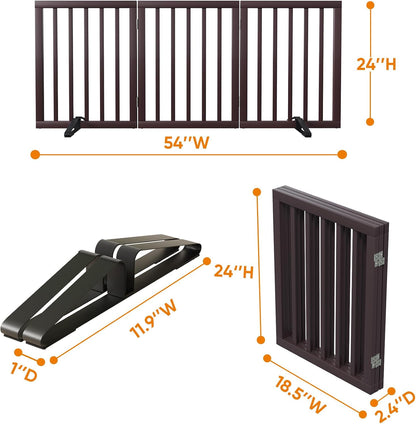 Wooden Dog Gate Freestanding Foldable 4 Panel Pet Gates Extra Wide Dog Gates for Indoor Doorways Stairs 24in Height Support Feet Included