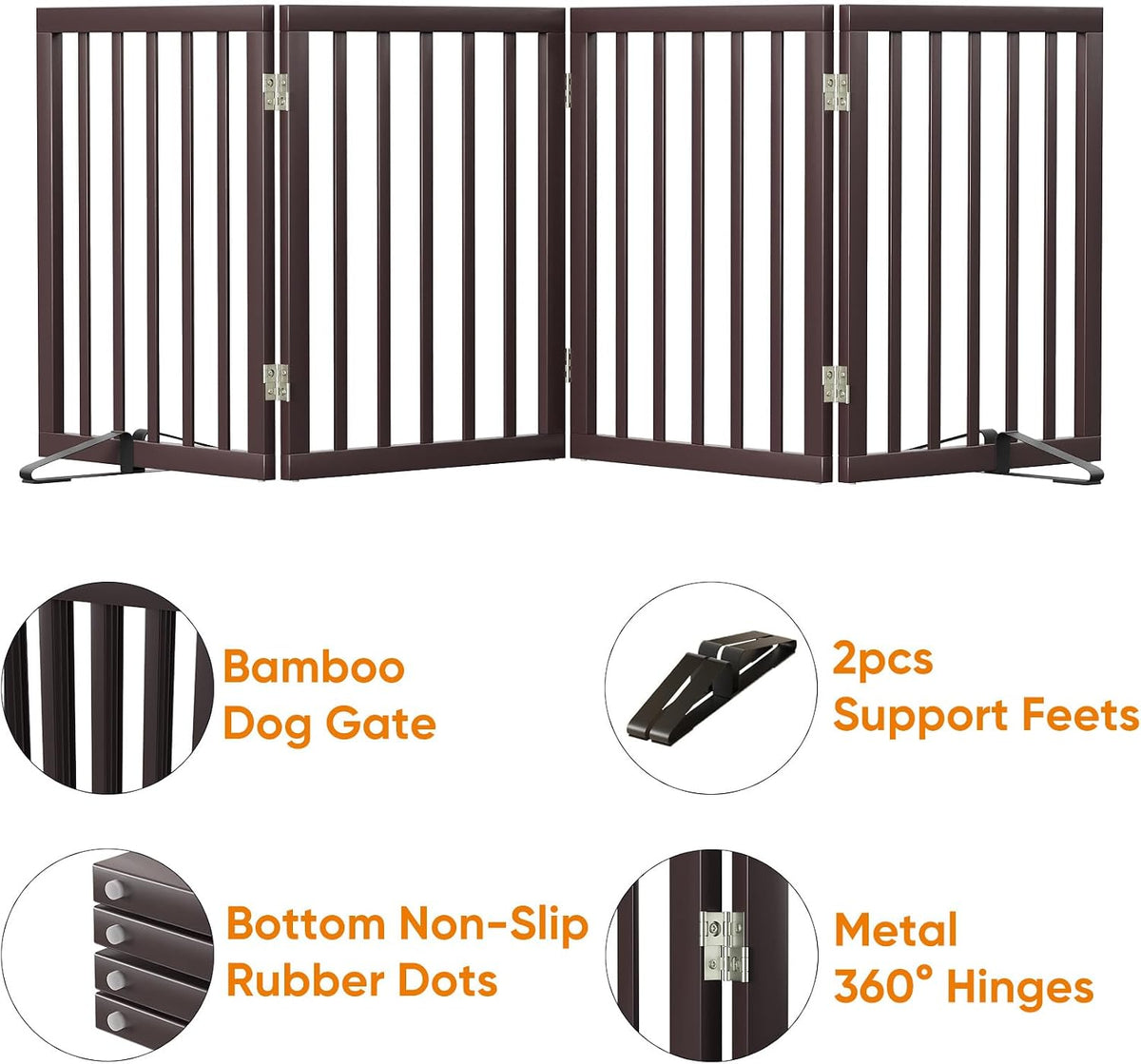 Wooden Dog Gate Freestanding Foldable 4 Panel Pet Gates Extra Wide Dog Gates for Indoor Doorways Stairs 24in Height Support Feet Included