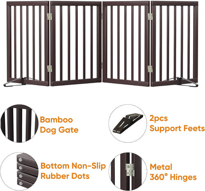 Wooden Dog Gate Freestanding Foldable 4 Panel Pet Gates Extra Wide Dog Gates for Indoor Doorways Stairs 24in Height Support Feet Included