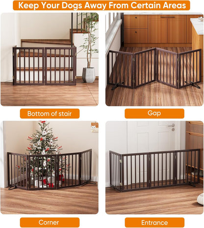 Wooden Dog Gate Freestanding Foldable 4 Panel Pet Gates Extra Wide Dog Gates for Indoor Doorways Stairs 24in Height Support Feet Included