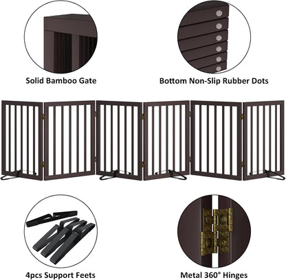 Wooden Dog Gate Freestanding Foldable 4 Panel Pet Gates Extra Wide Dog Gates for Indoor Doorways Stairs 24in Height Support Feet Included