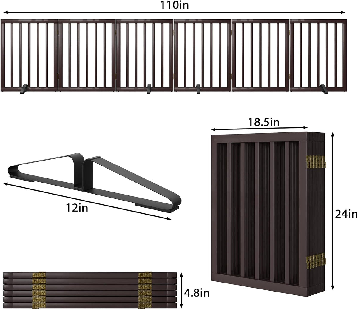 Wooden Dog Gate Freestanding Foldable 4 Panel Pet Gates Extra Wide Dog Gates for Indoor Doorways Stairs 24in Height Support Feet Included