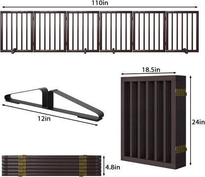Wooden Dog Gate Freestanding Foldable 4 Panel Pet Gates Extra Wide Dog Gates for Indoor Doorways Stairs 24in Height Support Feet Included