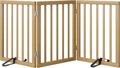 Wooden Dog Gate Freestanding Foldable 4 Panel Pet Gates Extra Wide Dog Gates for Indoor Doorways Stairs 24in Height Support Feet Included