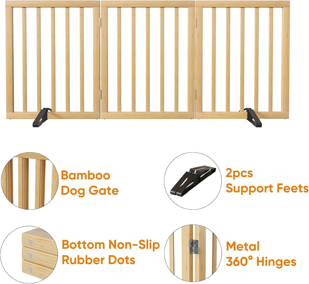 Wooden Dog Gate Freestanding Foldable 4 Panel Pet Gates Extra Wide Dog Gates for Indoor Doorways Stairs 24in Height Support Feet Included