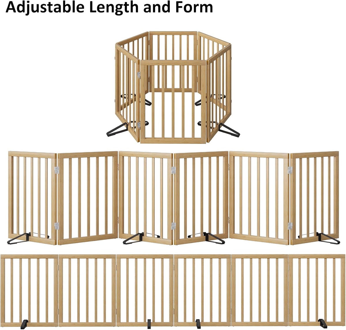 Wooden Dog Gate Freestanding Foldable 4 Panel Pet Gates Extra Wide Dog Gates for Indoor Doorways Stairs 24in Height Support Feet Included