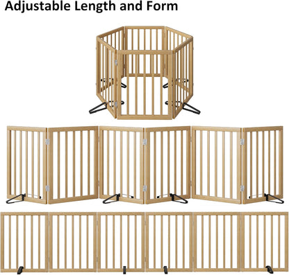 Wooden Dog Gate Freestanding Foldable 4 Panel Pet Gates Extra Wide Dog Gates for Indoor Doorways Stairs 24in Height Support Feet Included