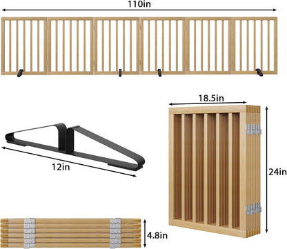 Wooden Dog Gate Freestanding Foldable 4 Panel Pet Gates Extra Wide Dog Gates for Indoor Doorways Stairs 24in Height Support Feet Included
