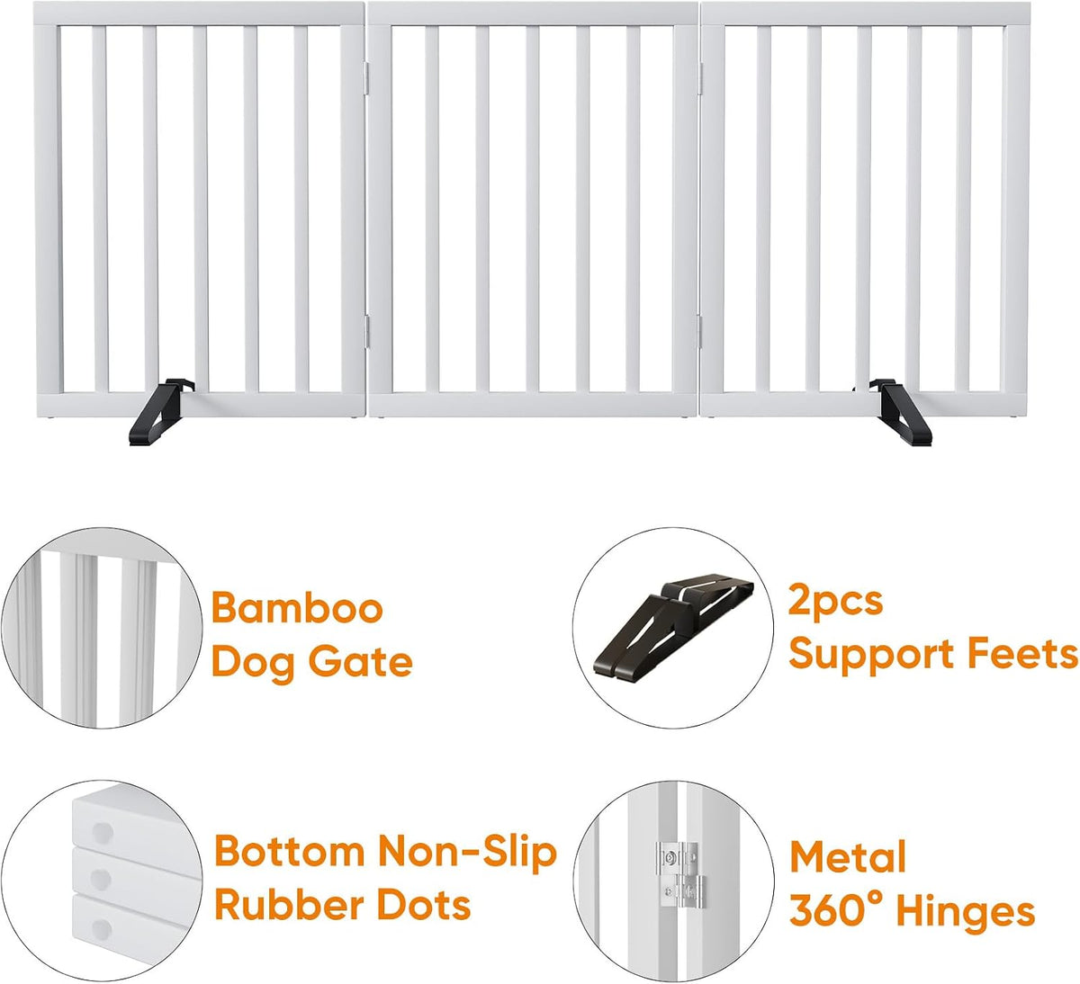 Wooden Dog Gate Freestanding Foldable 4 Panel Pet Gates Extra Wide Dog Gates for Indoor Doorways Stairs 24in Height Support Feet Included