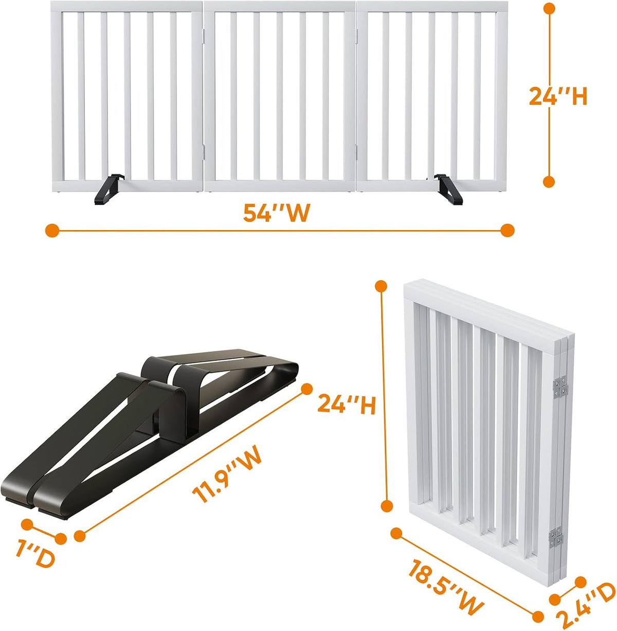 Wooden Dog Gate Freestanding Foldable 4 Panel Pet Gates Extra Wide Dog Gates for Indoor Doorways Stairs 24in Height Support Feet Included