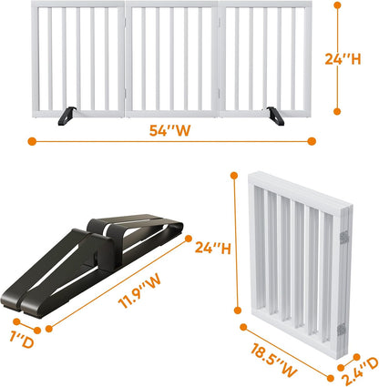 Wooden Dog Gate Freestanding Foldable 4 Panel Pet Gates Extra Wide Dog Gates for Indoor Doorways Stairs 24in Height Support Feet Included