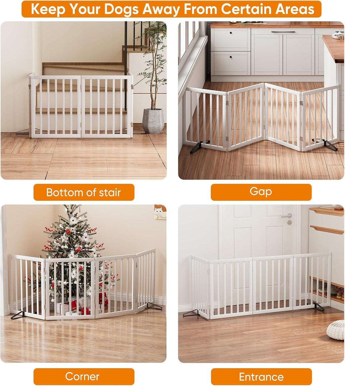 Wooden Dog Gate Freestanding Foldable 4 Panel Pet Gates Extra Wide Dog Gates for Indoor Doorways Stairs 24in Height Support Feet Included