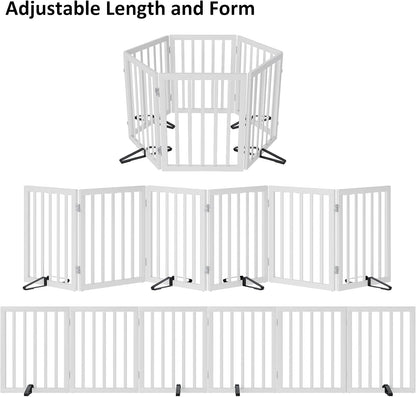 Wooden Dog Gate Freestanding Foldable 4 Panel Pet Gates Extra Wide Dog Gates for Indoor Doorways Stairs 24in Height Support Feet Included